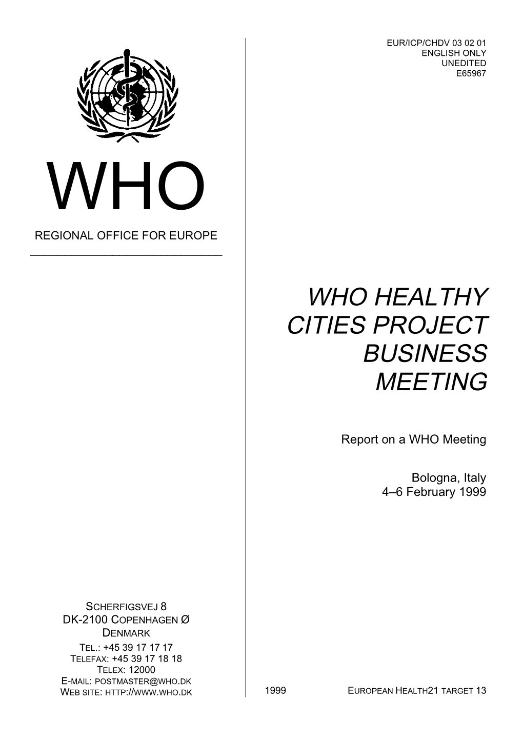 Who Healthy Cities Project Business Meeting