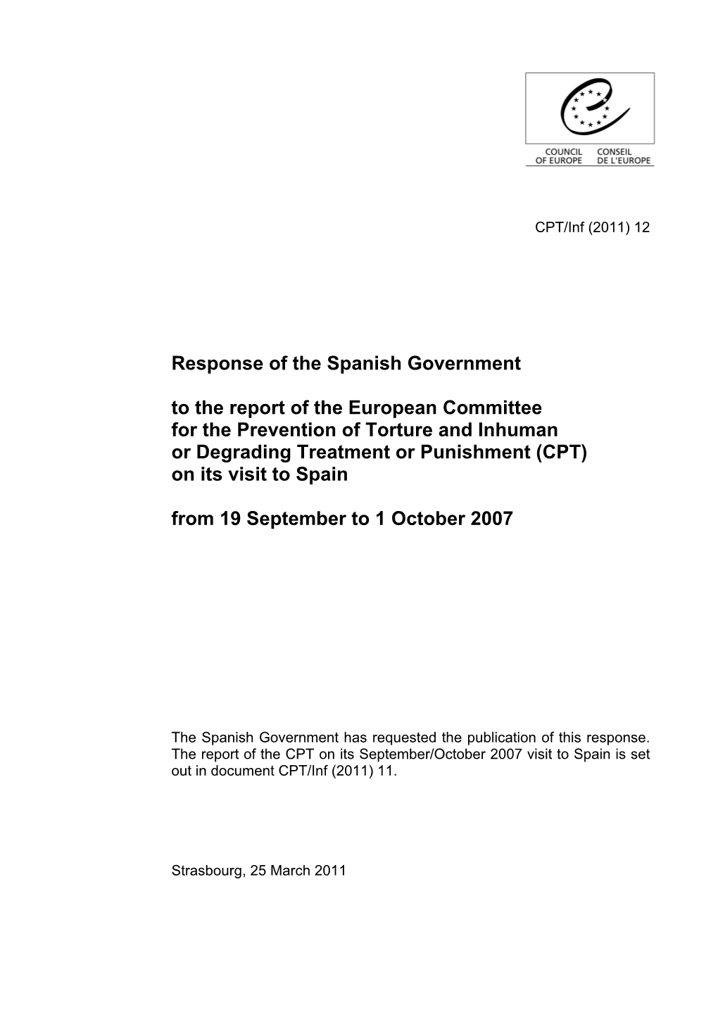Response of the Spanish Government to the Report of the European