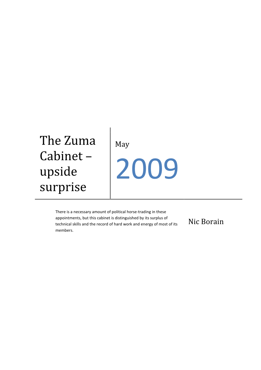 The Zuma Cabinet – Upside Surprise