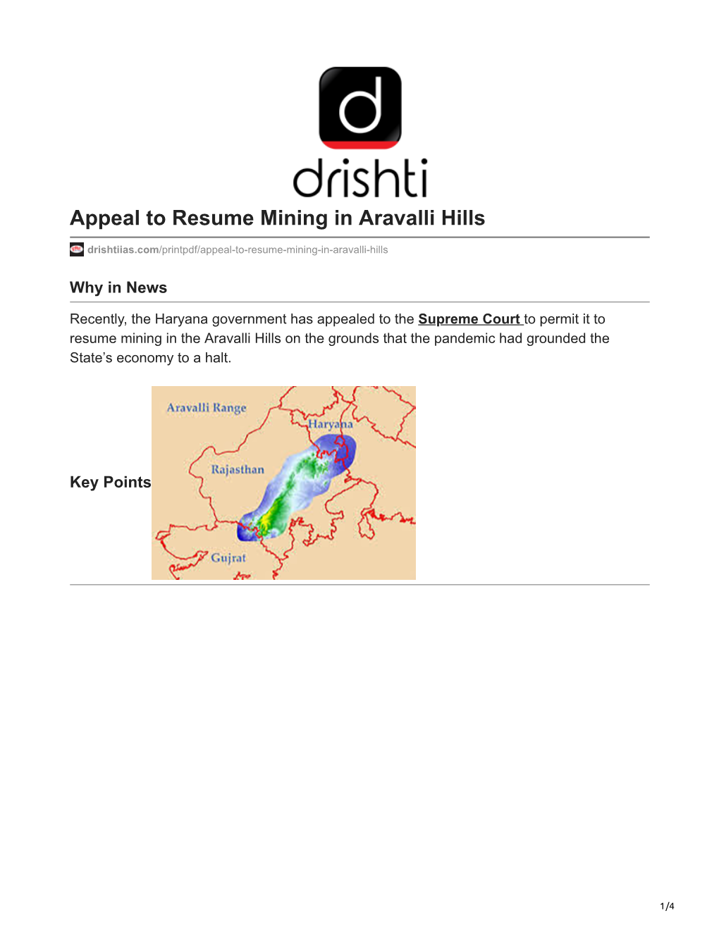 Appeal to Resume Mining in Aravalli Hills