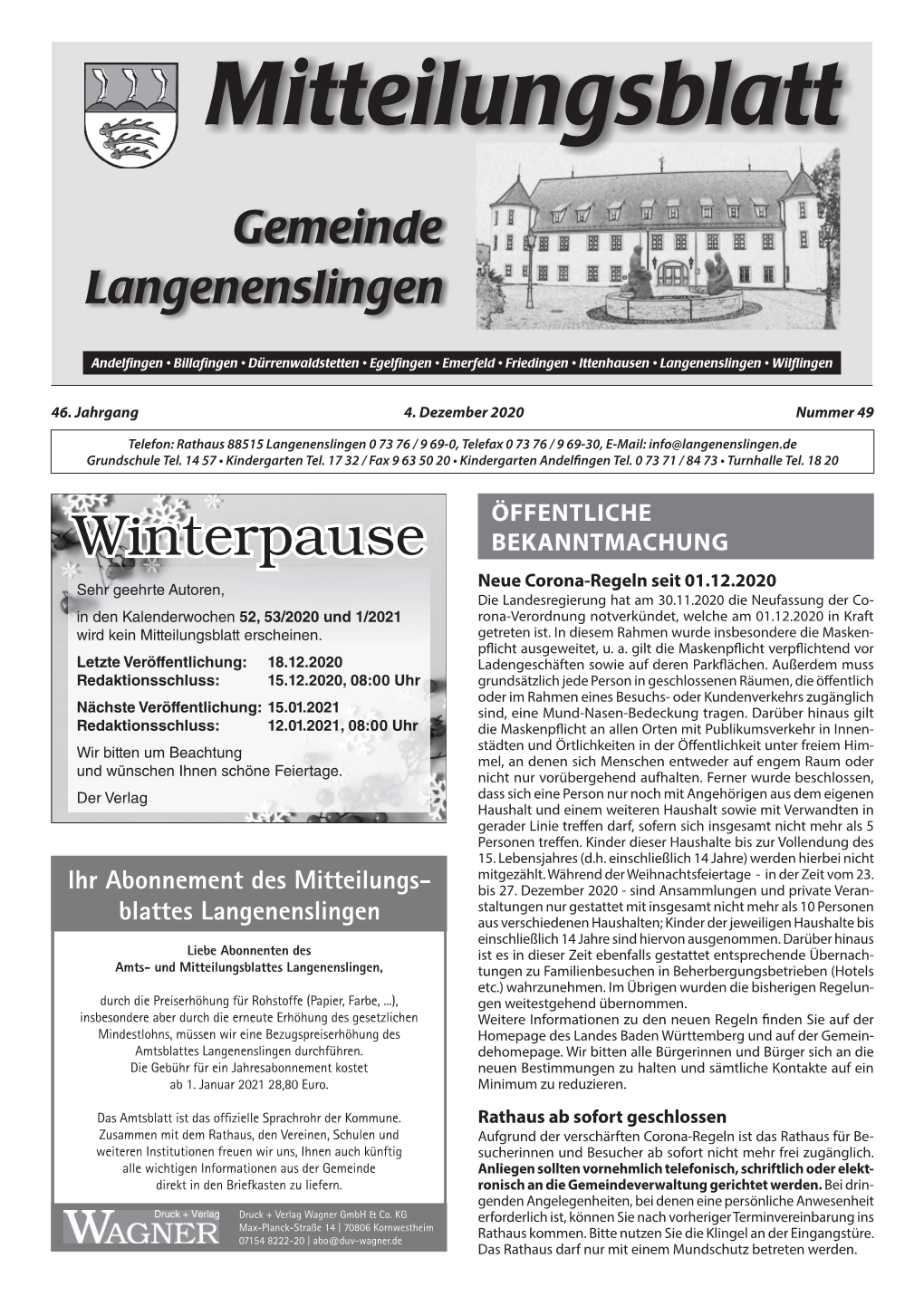 Mitteilungsblatt Langenenslingen KW 49 / 2020