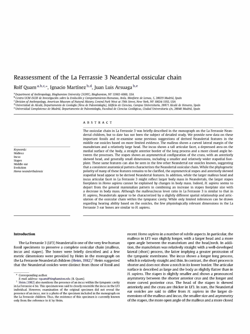 Reassessment of the La Ferrassie 3 Neandertal Ossicular Chain