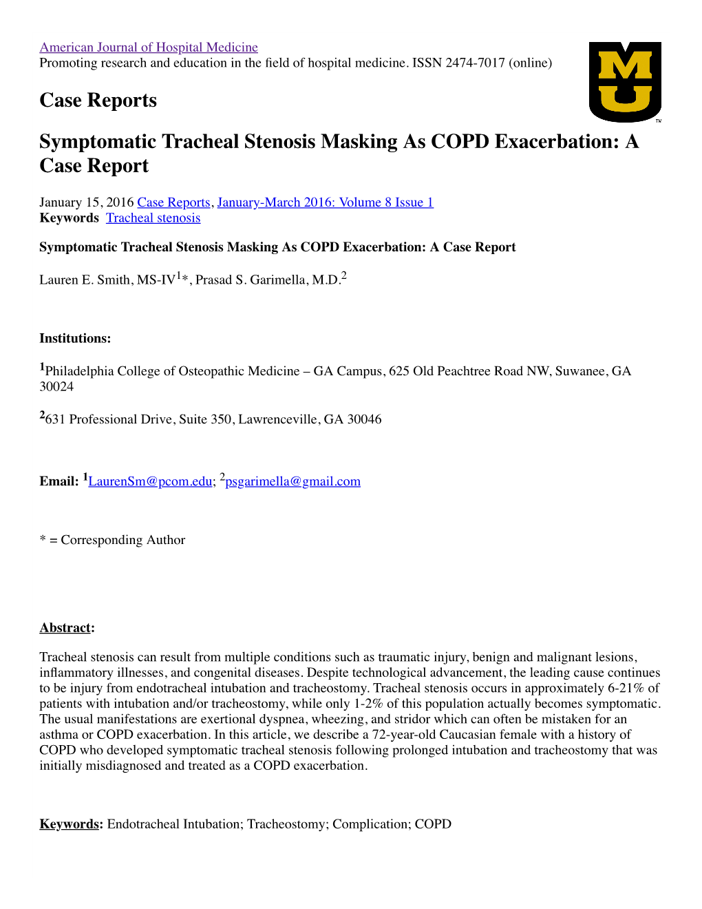 Symptomatic Tracheal Stenosis Masking As COPD Exacerbation: a Case Report