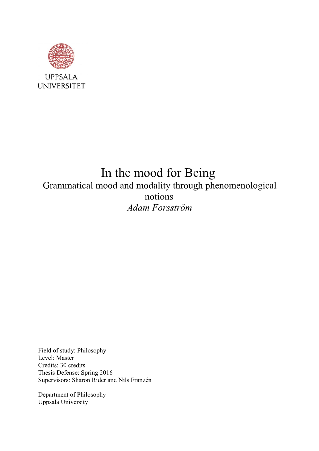 In the Mood for Being Grammatical Mood and Modality Through Phenomenological