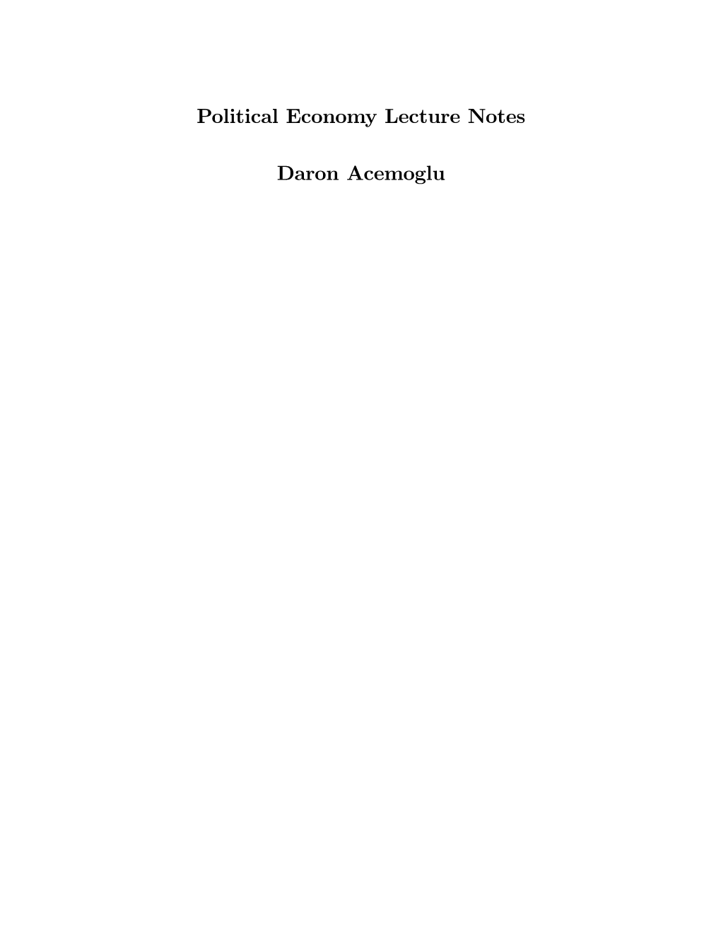 Political Economy Lecture Notes Daron Acemoglu