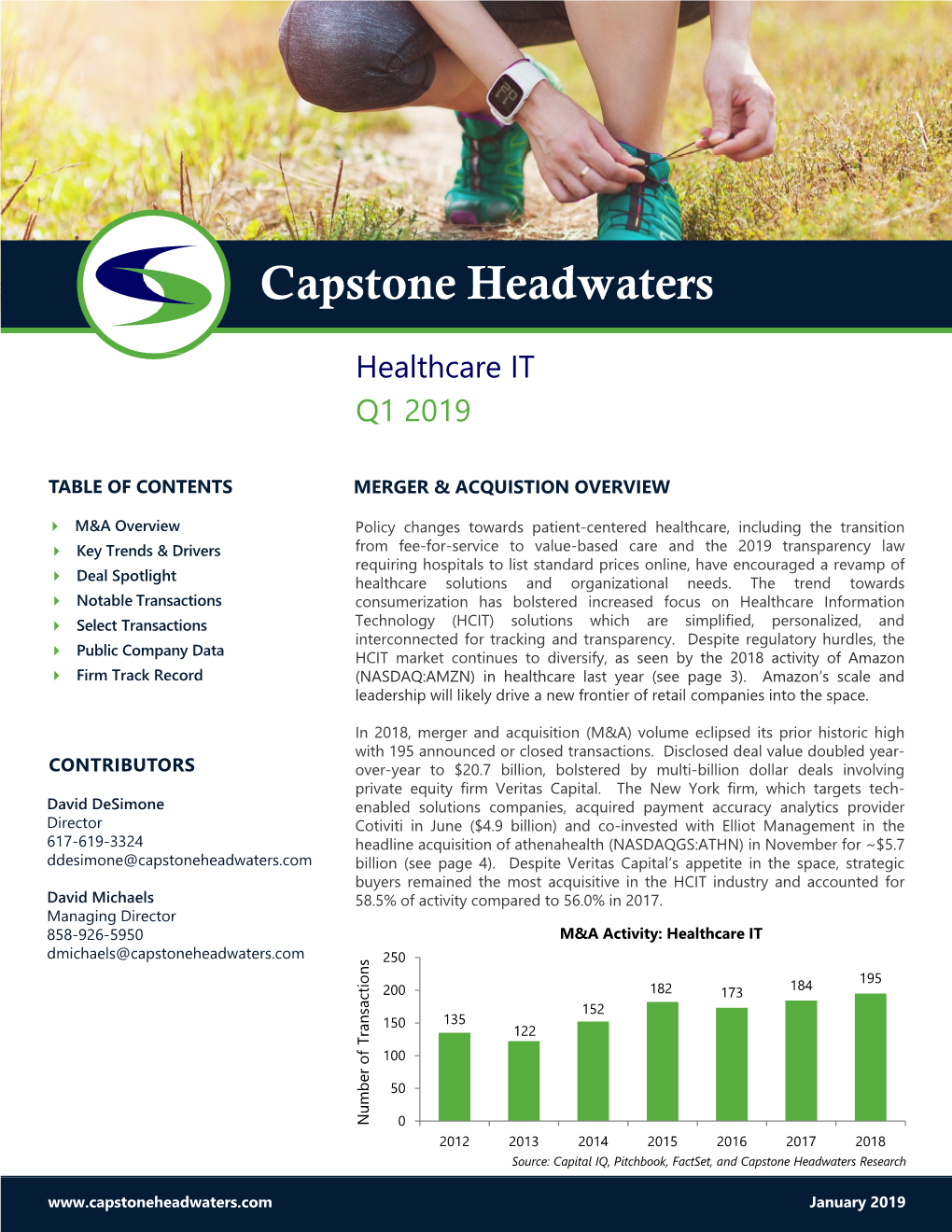 Capstone Headwaters Healthcare IT M&A Coverage Report Q1 2019
