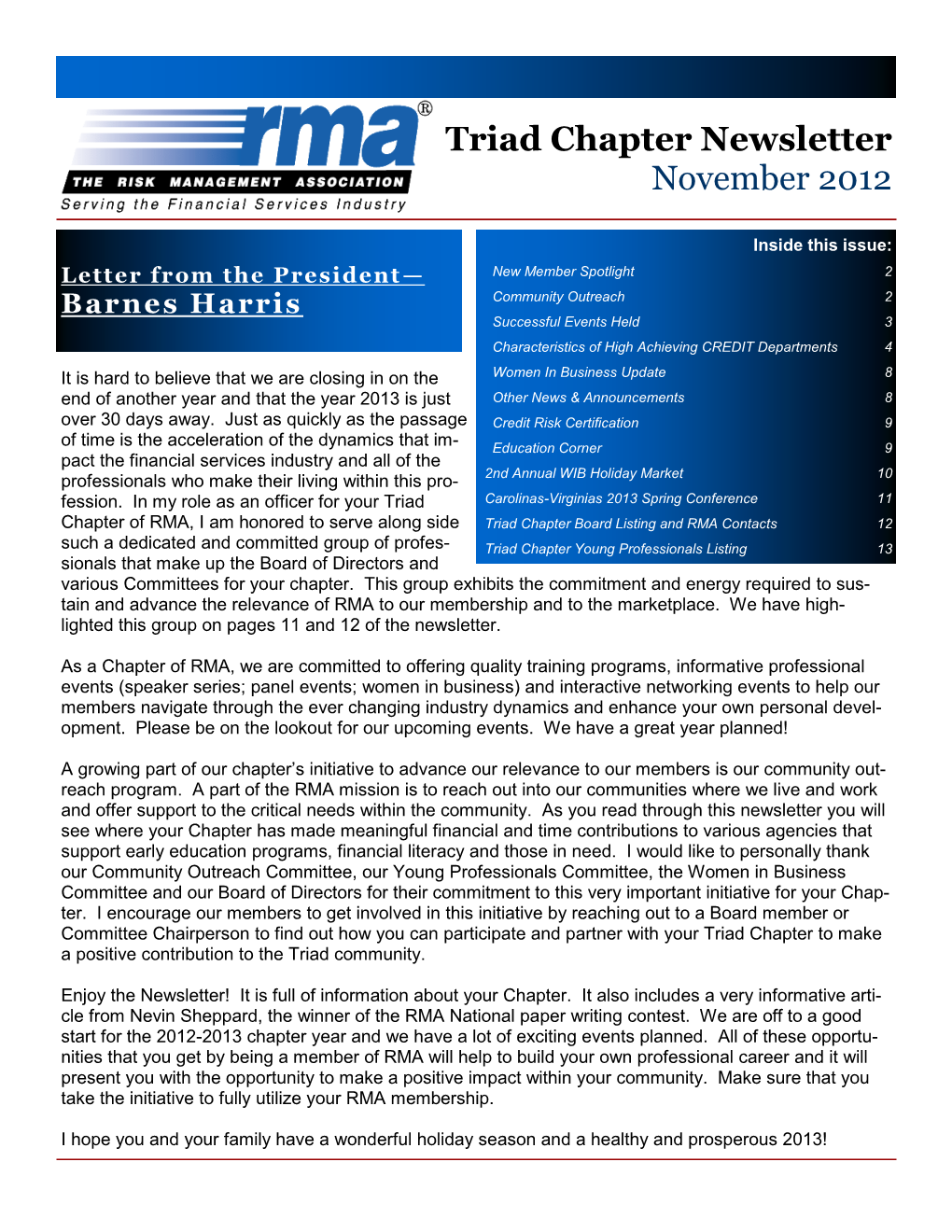 Triad Chapter Newsletter November 2012