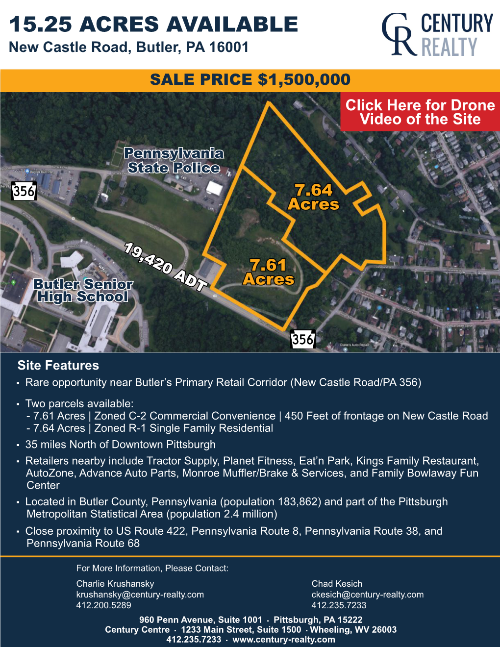 15.25 ACRES AVAILABLE New Castle Road, Butler, PA 16001