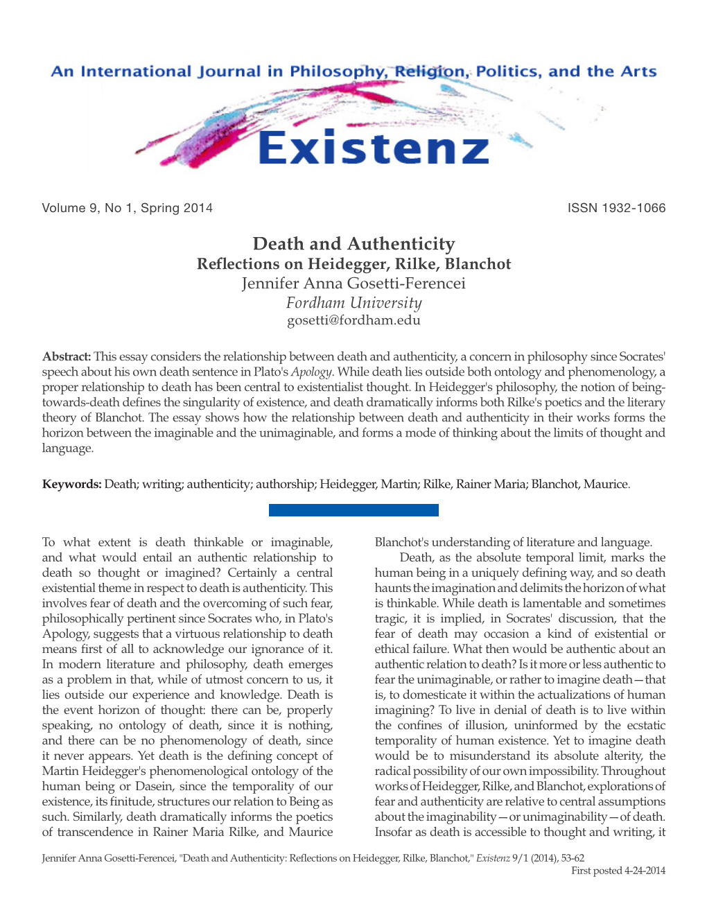 Death and Authenticity: Reflections on Heidegger, Rilke, Blanchot