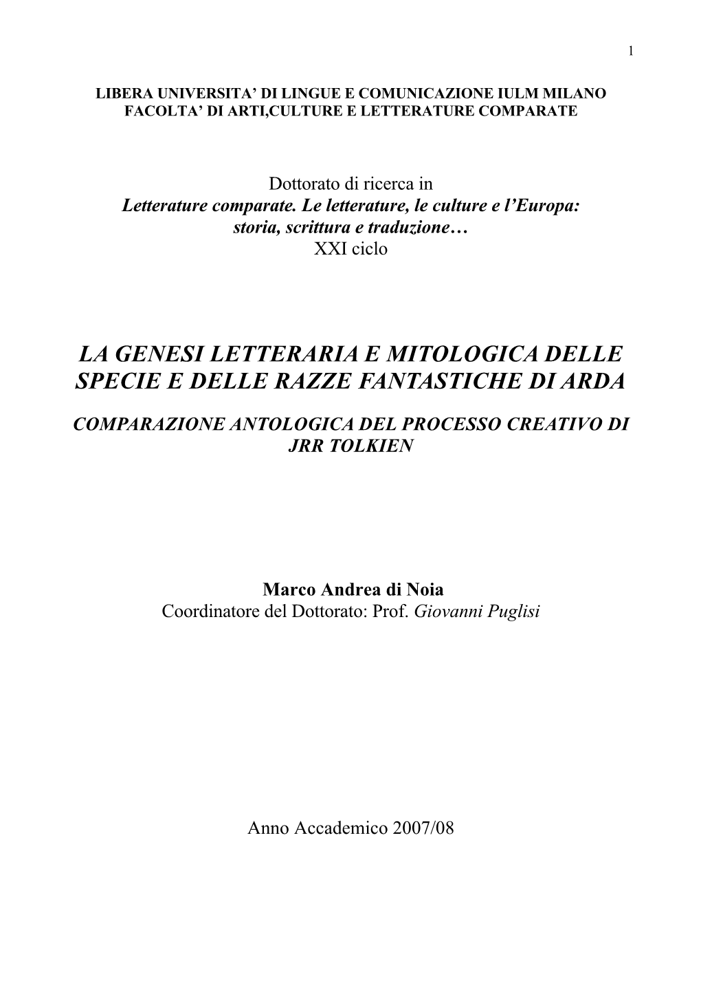 La Genesi Letteraria E Mitologica Delle Specie E Delle Razze Fantastiche Di Arda