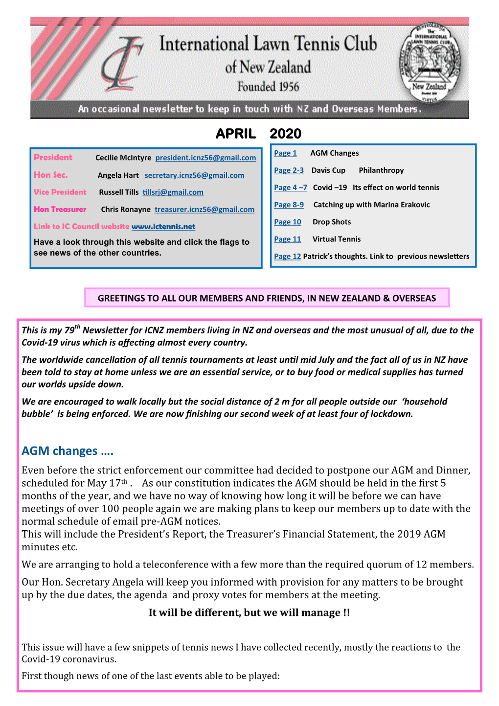 APRIL 2020 AGM Changes …