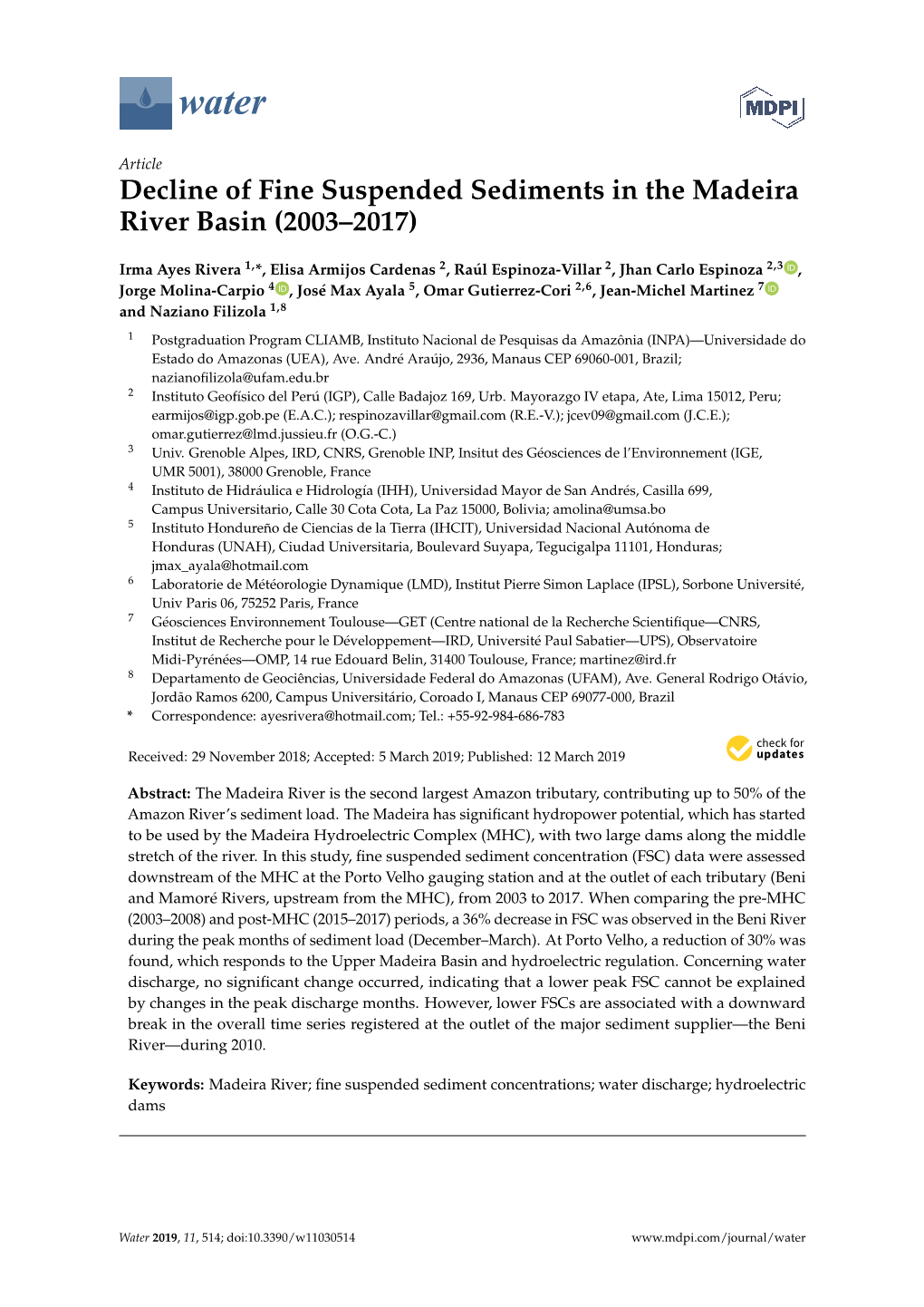 Decline of Fine Suspended Sediments in the Madeira River Basin (2003–2017)