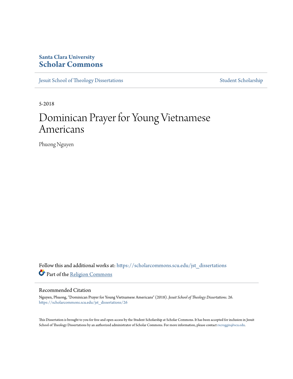 Dominican Prayer for Young Vietnamese Americans Phuong Nguyen