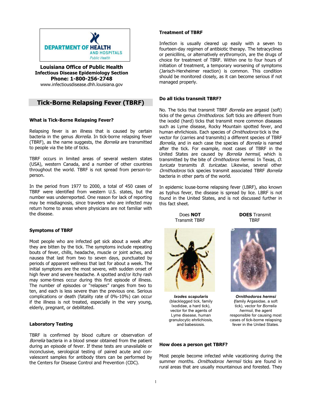 Tick-Borne Relapsing Fever (TBRF) No