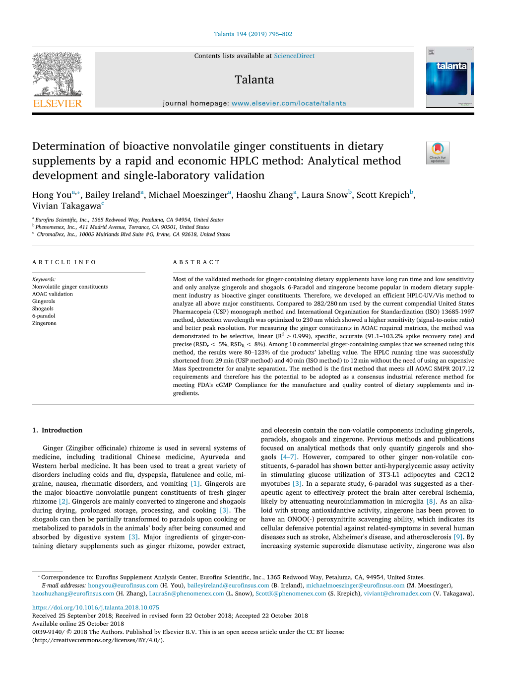 Determination of Bioactive Nonvolatile Ginger Constituents In