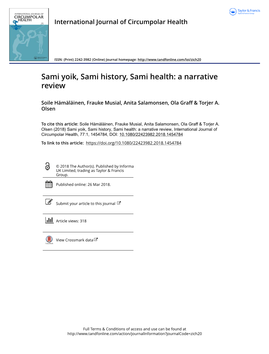 Sami Yoik, Sami History, Sami Health: a Narrative Review