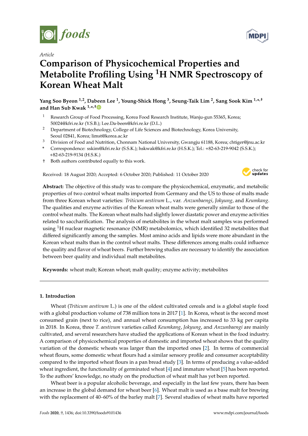 Comparison of Physicochemical Properties and Metabolite Profiling