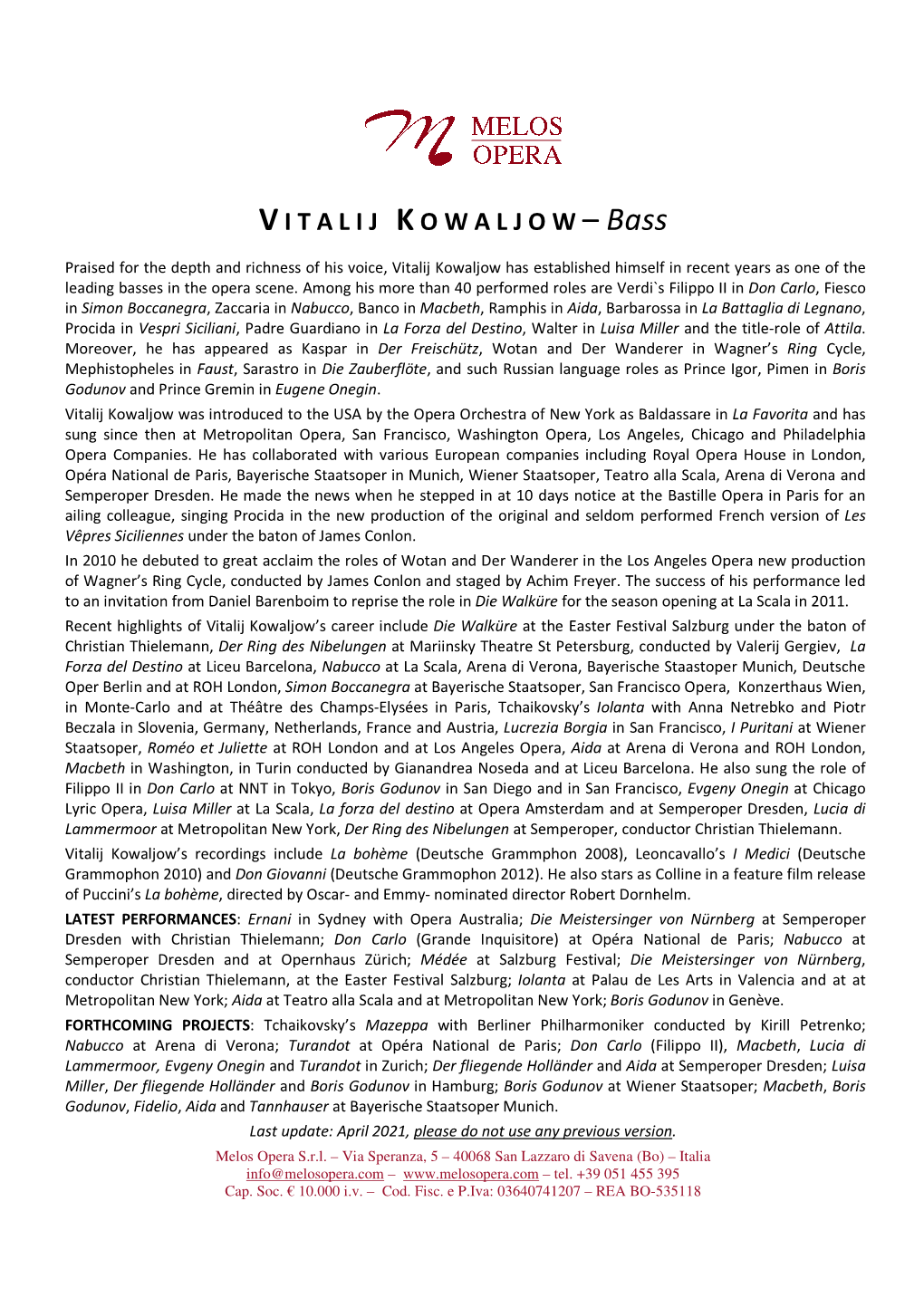 VITALIJ KOWALJOW – Bass