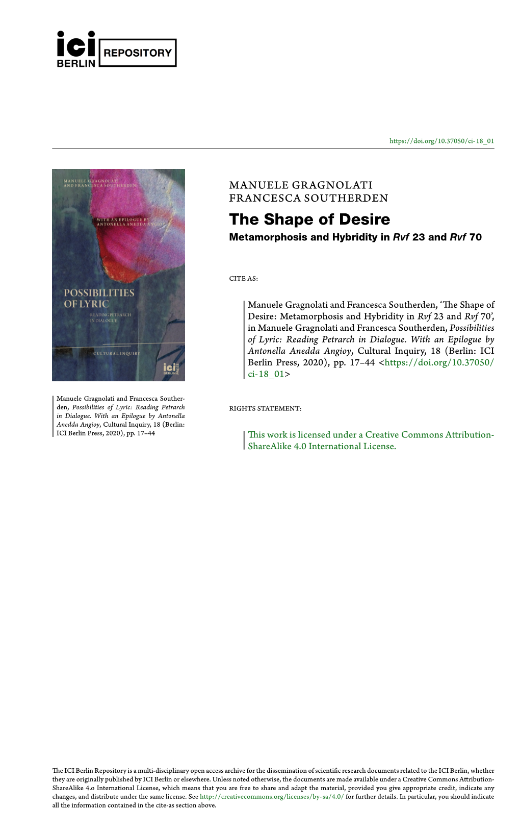 The Shape of Desire: Metamorphosis and Hybridity in Rvf 23 and Rvf 70