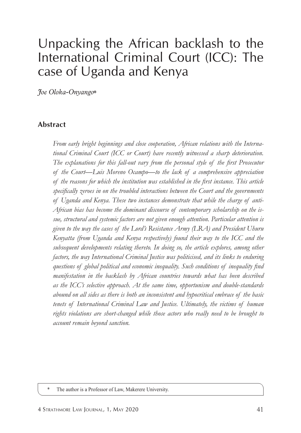 Unpacking the African Backlash to the International Criminal Court (ICC): the Case of Uganda and Kenya