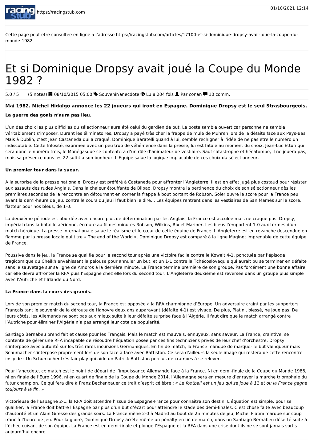 Et Si Dominique Dropsy Avait Joué La Coupe Du Monde 1982 ?
