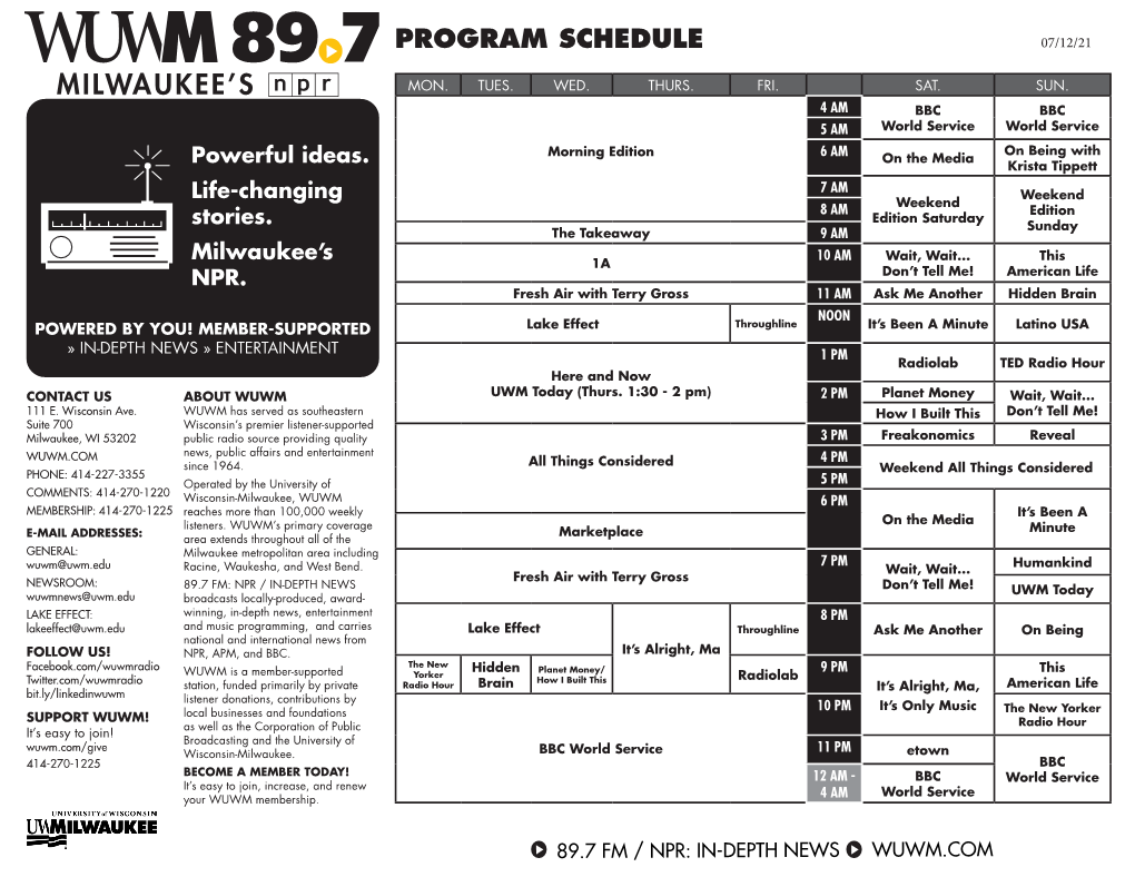 Program Schedule 07/12/21