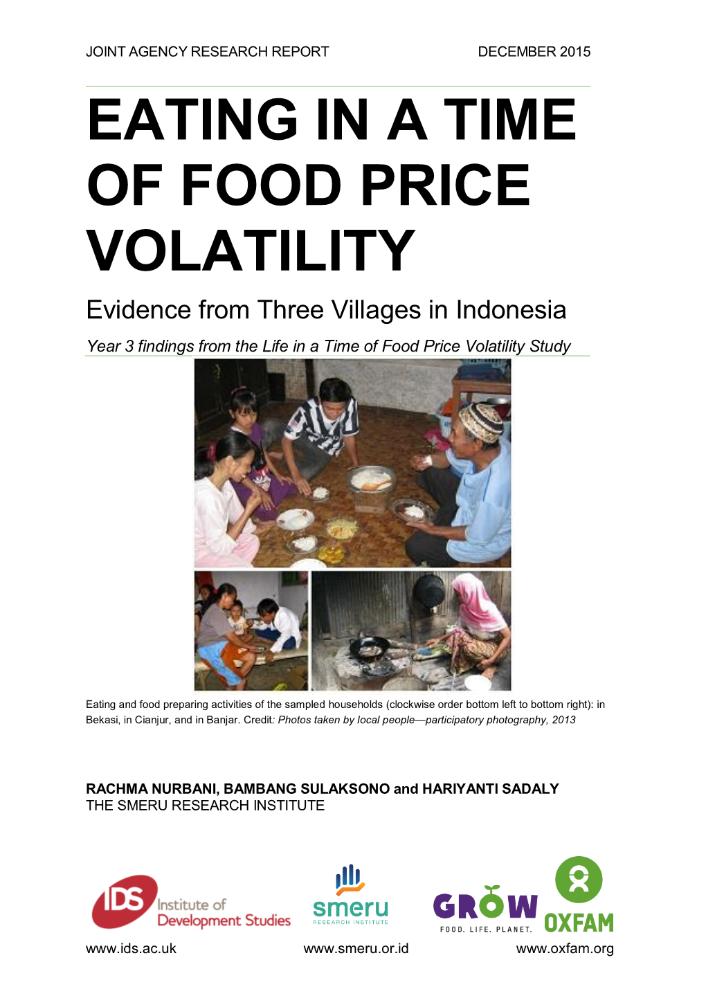 EATING in a TIME of FOOD PRICE VOLATILITY Evidence from Three Villages in Indonesia
