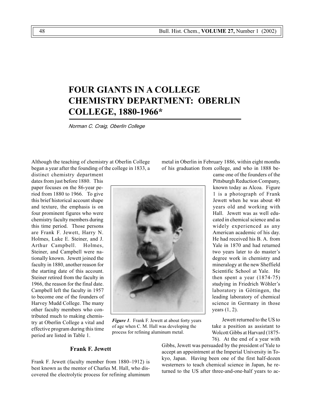 Four Giants in a College Chemistry Department: Oberlin College, 1880-1966*