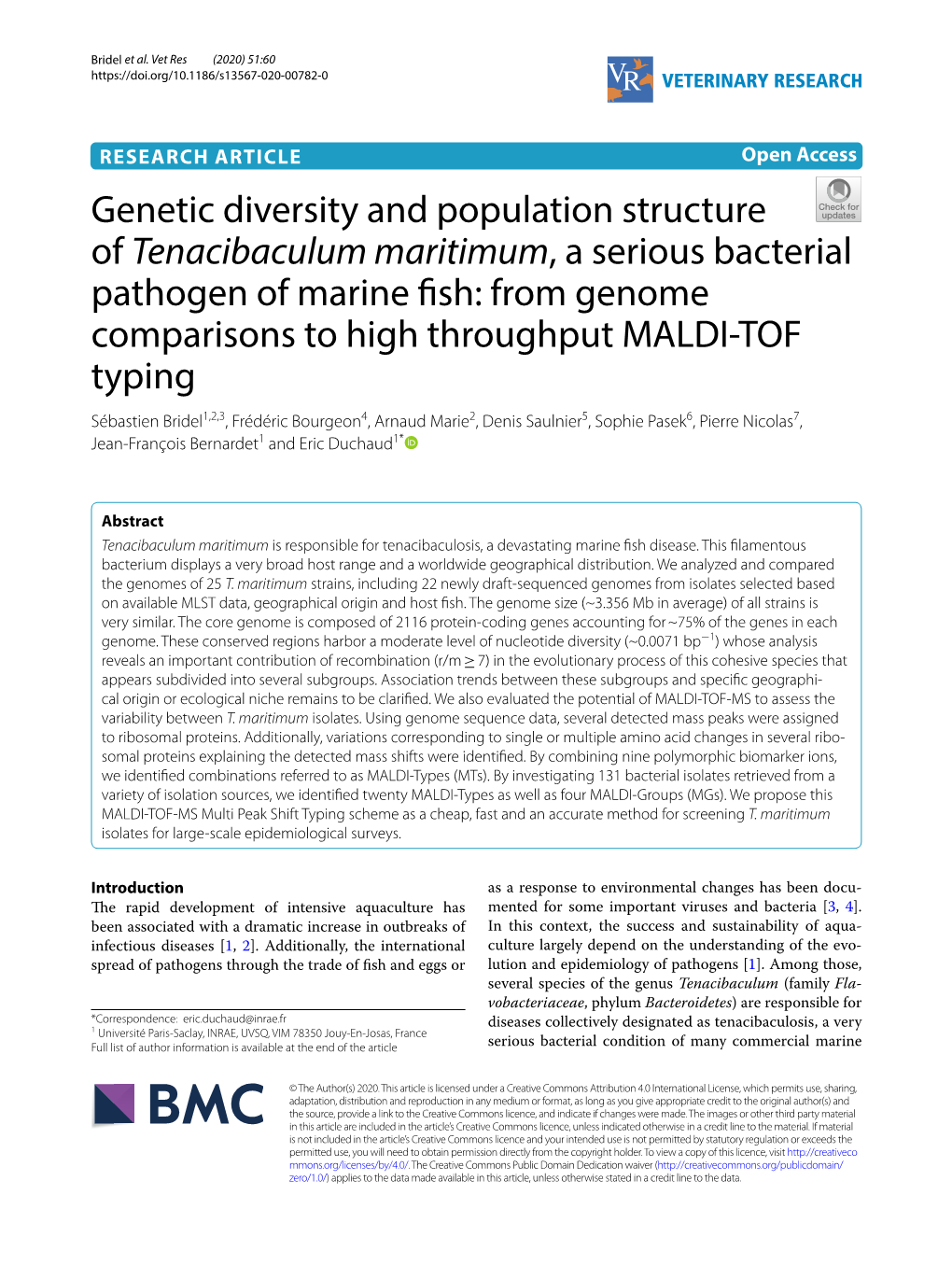 Genetic Diversity and Population Structure of Tenacibaculum Maritimum, a Serious Bacterial Pathogen of Marine Fish: from Genome