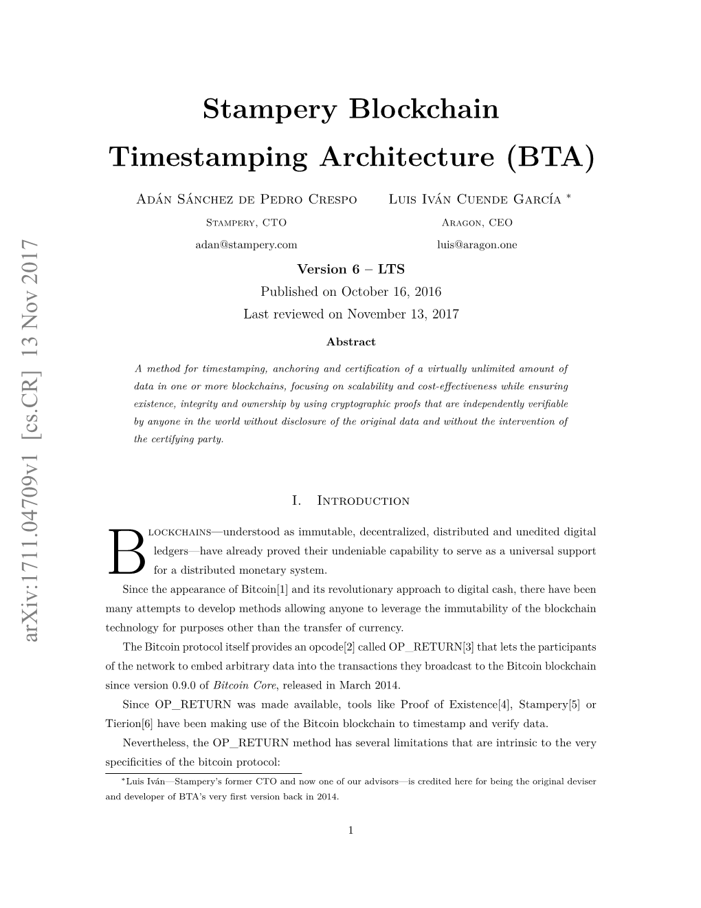 Stampery Blockchain Timestamping Architecture (BTA)