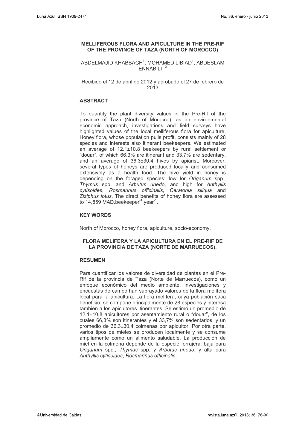 Melliferous Flora and Apiculture in the Pre-Rif of the Province of Taza (North of Morocco)