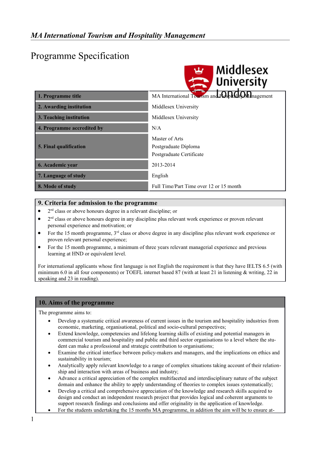 MA International Tourism and Hospitality Management