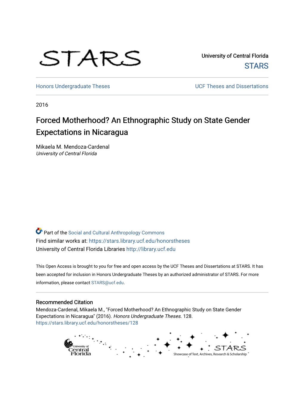 Forced Motherhood? an Ethnographic Study on State Gender Expectations in Nicaragua