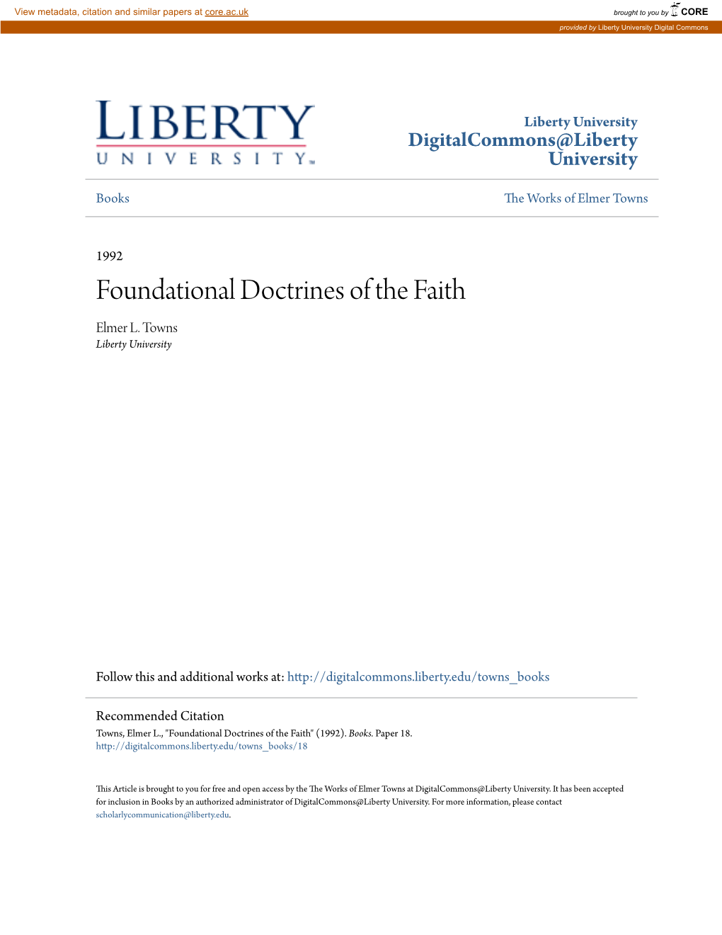 Foundational Doctrines of the Faith Elmer L