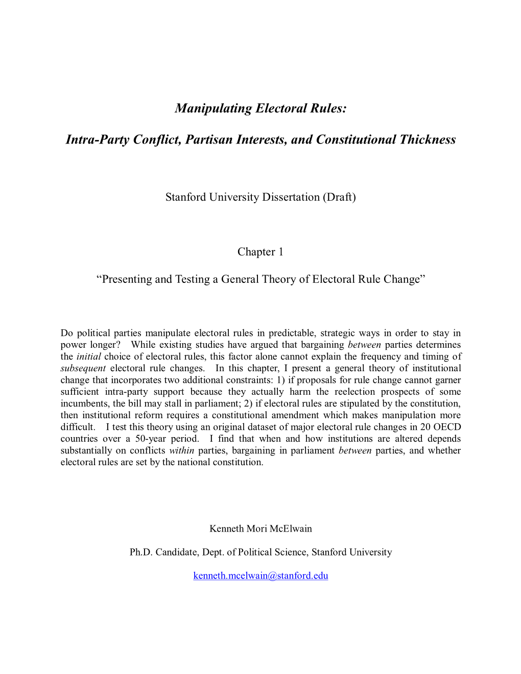 Intra-Party Conflict, Partisan Interests, and Constitutional Thickness