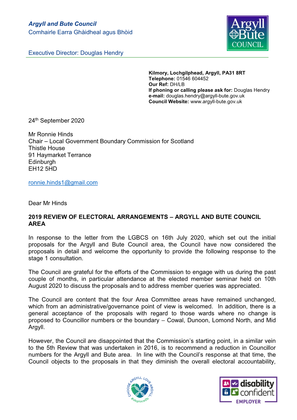 Argyll and Bute Council Response Letter to Boundary Commission.Pdf