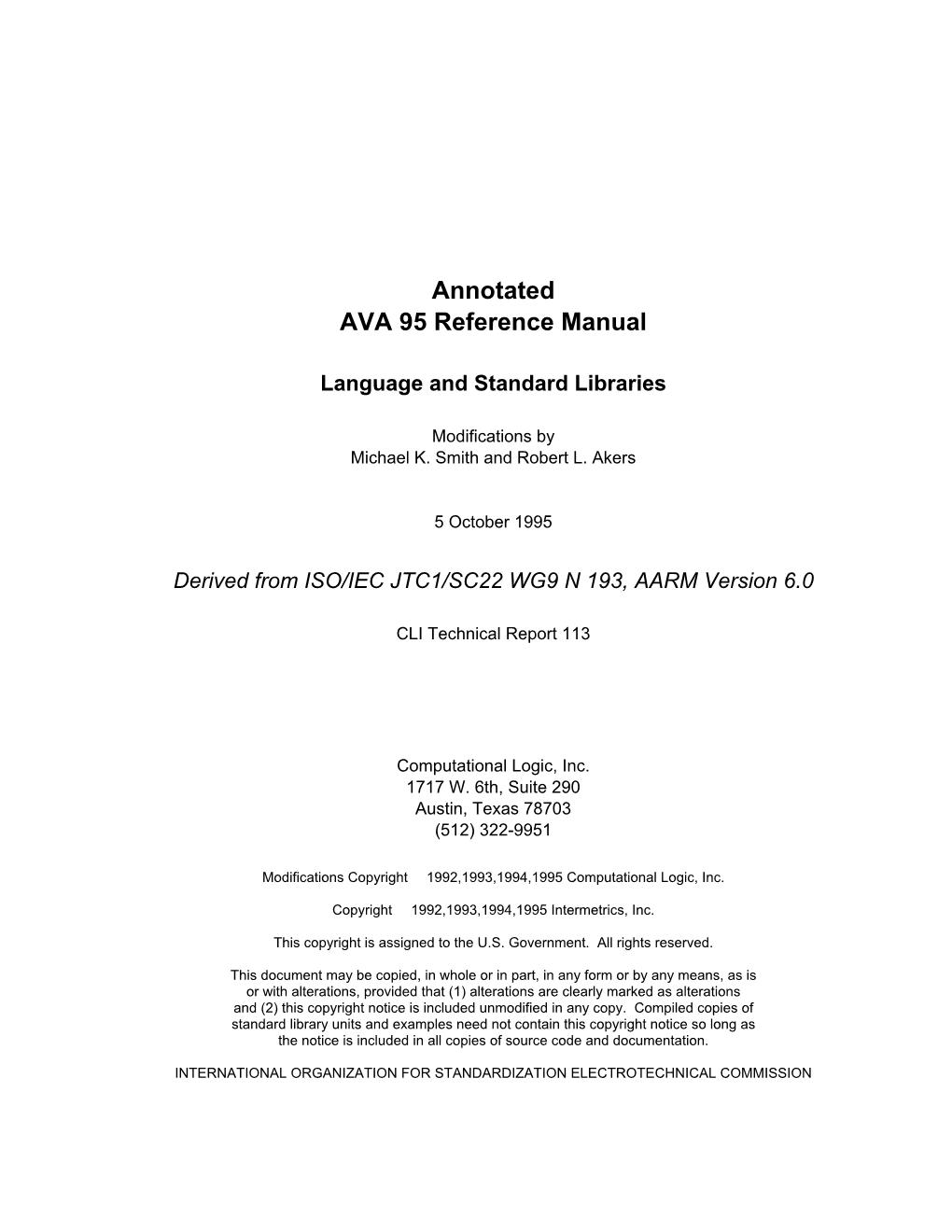 Annotated AVA 95 Reference Manual