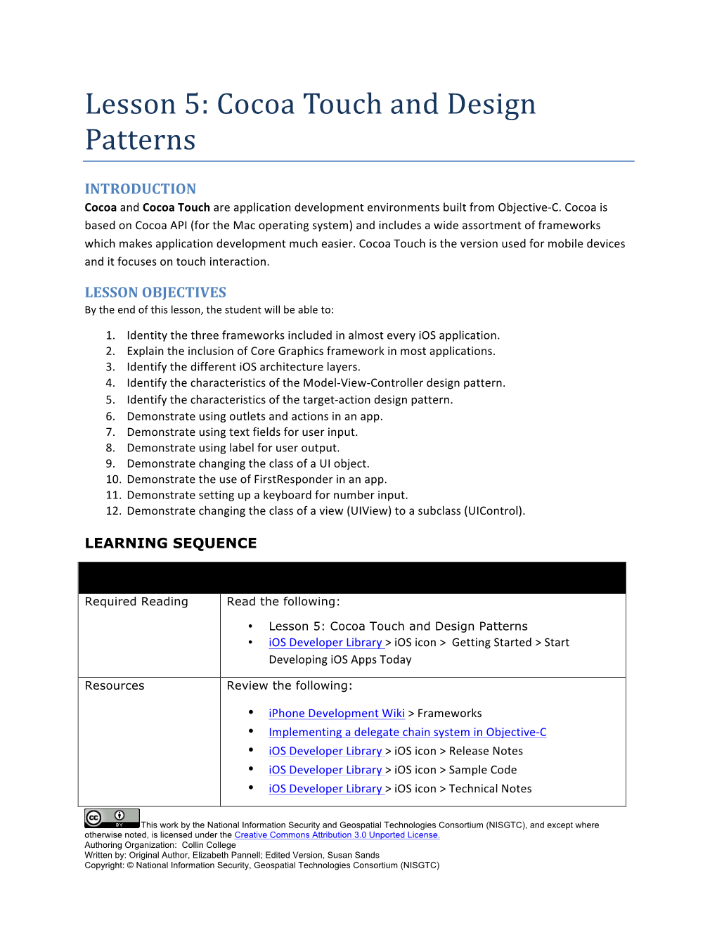 Lesson 5: Cocoa Touch and Design Patterns