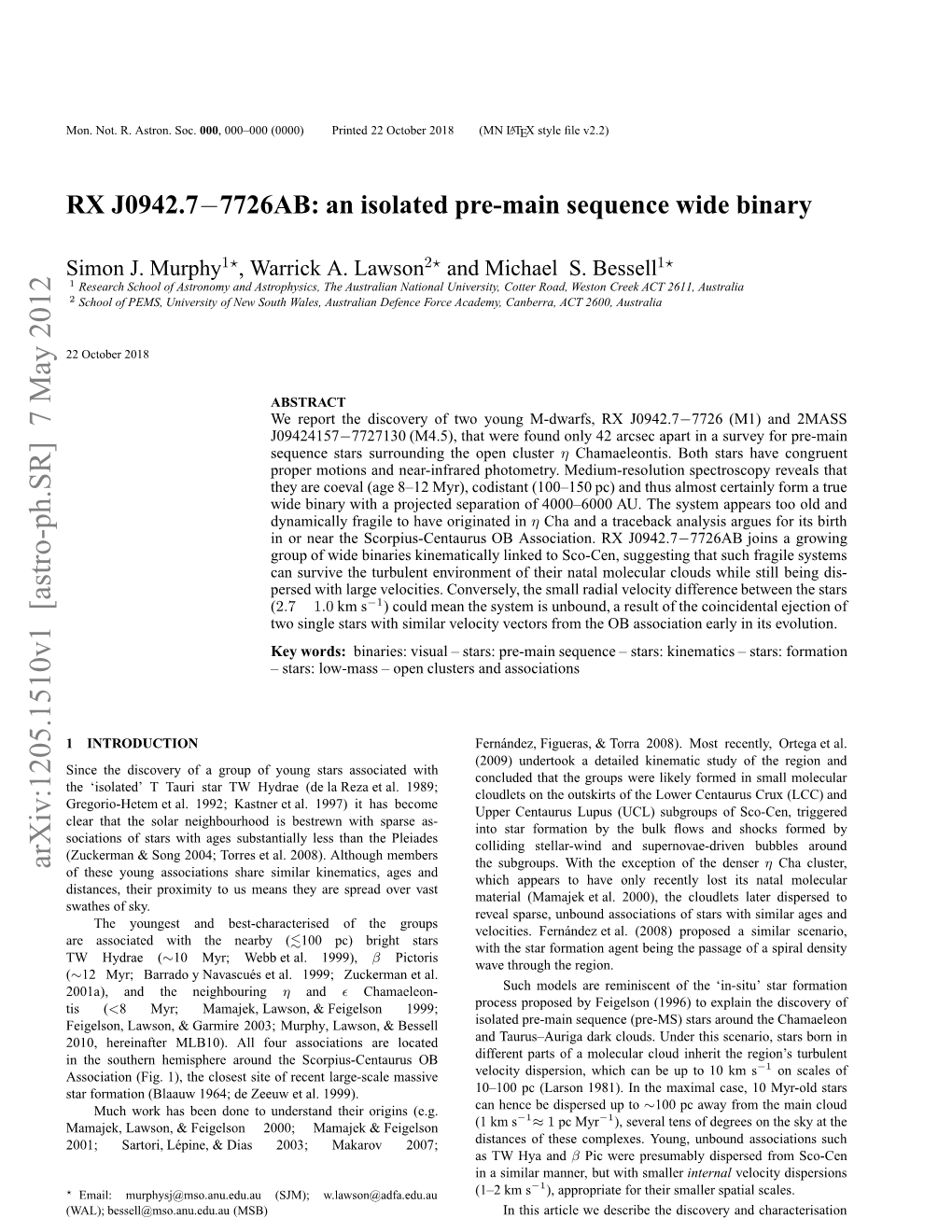 RX J0942. 7-7726AB: an Isolated Pre-Main Sequence Wide Binary