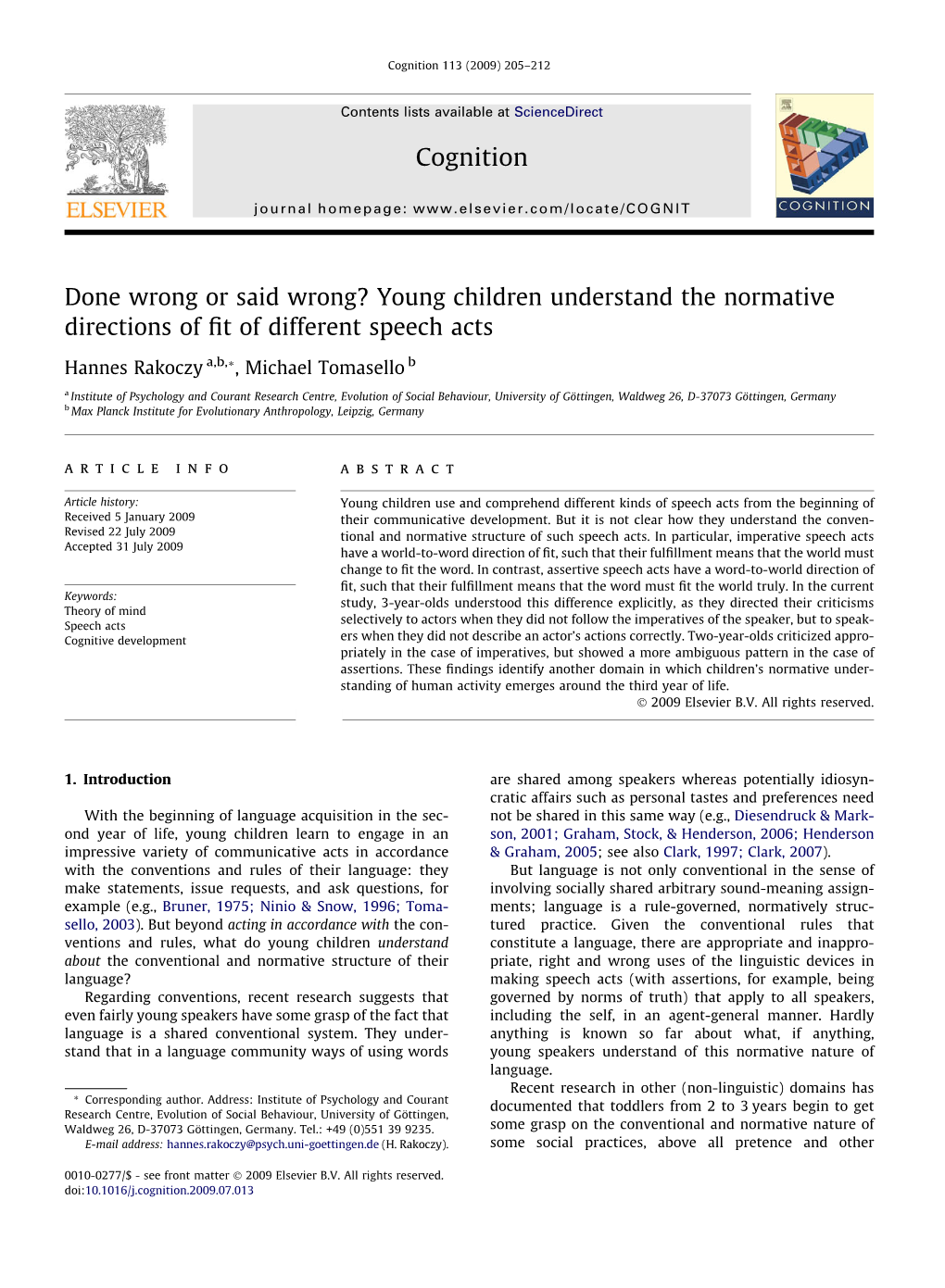 Done Wrong Or Said Wrong? Young Children Understand the Normative Directions of ﬁt of Different Speech Acts