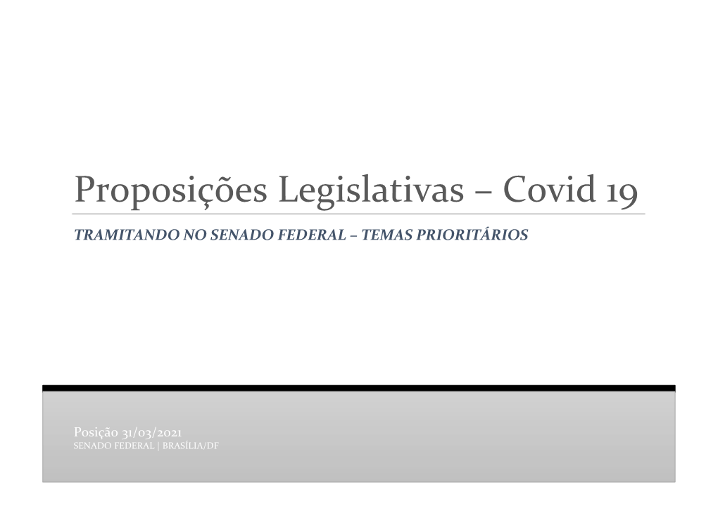 Proposições Legislativas – Covid 19