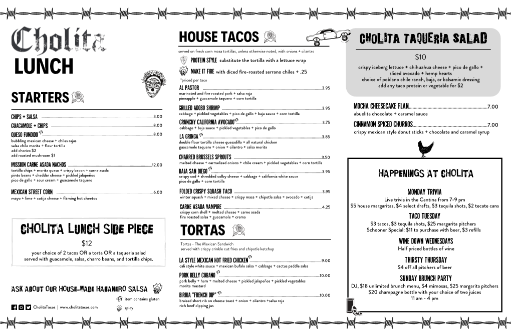 Cholita Lunch Menu