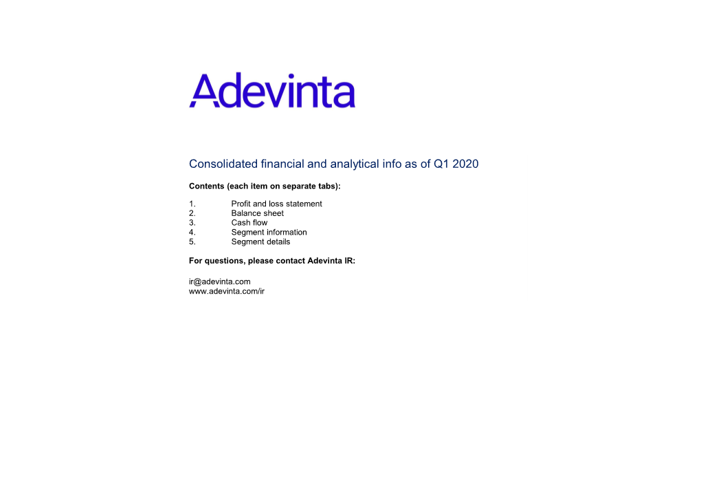 Consolidated Financial and Analytical Info As of Q1 2020