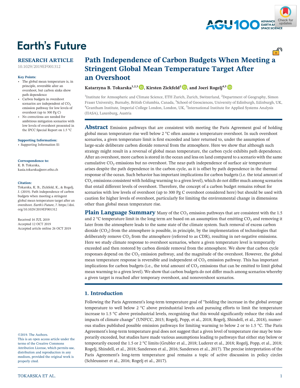 Path Independence of Carbon Budgets When Meeting a Stringent