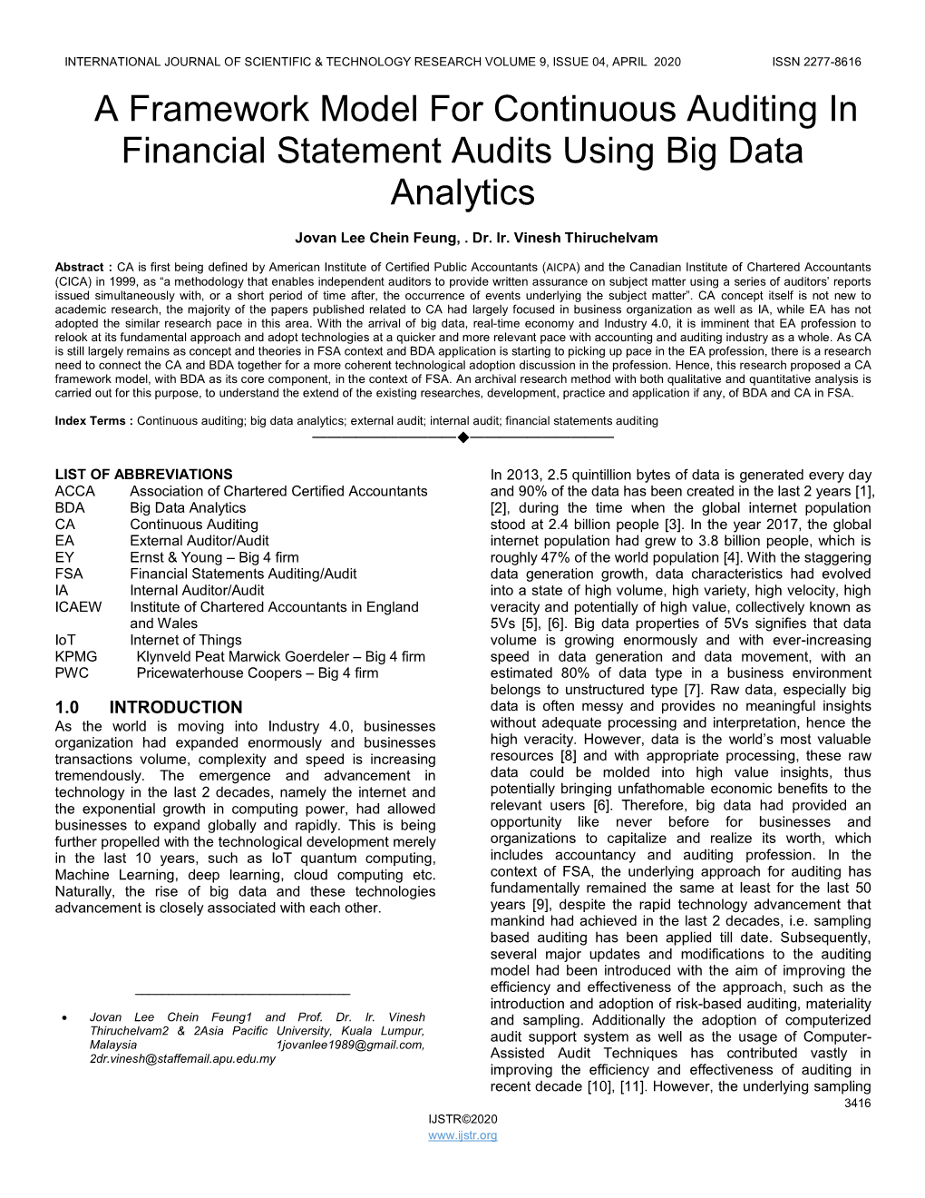 A Framework Model for Continuous Auditing in Financial Statement Audits Using Big Data Analytics