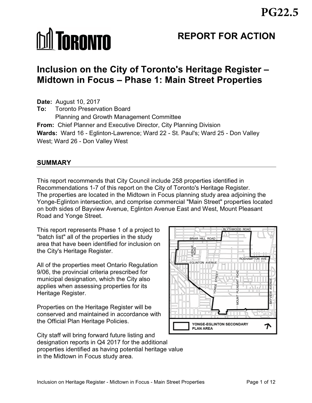 Inclusion on the City of Toronto's Heritage Register – Midtown in Focus – Phase 1: Main Street Properties