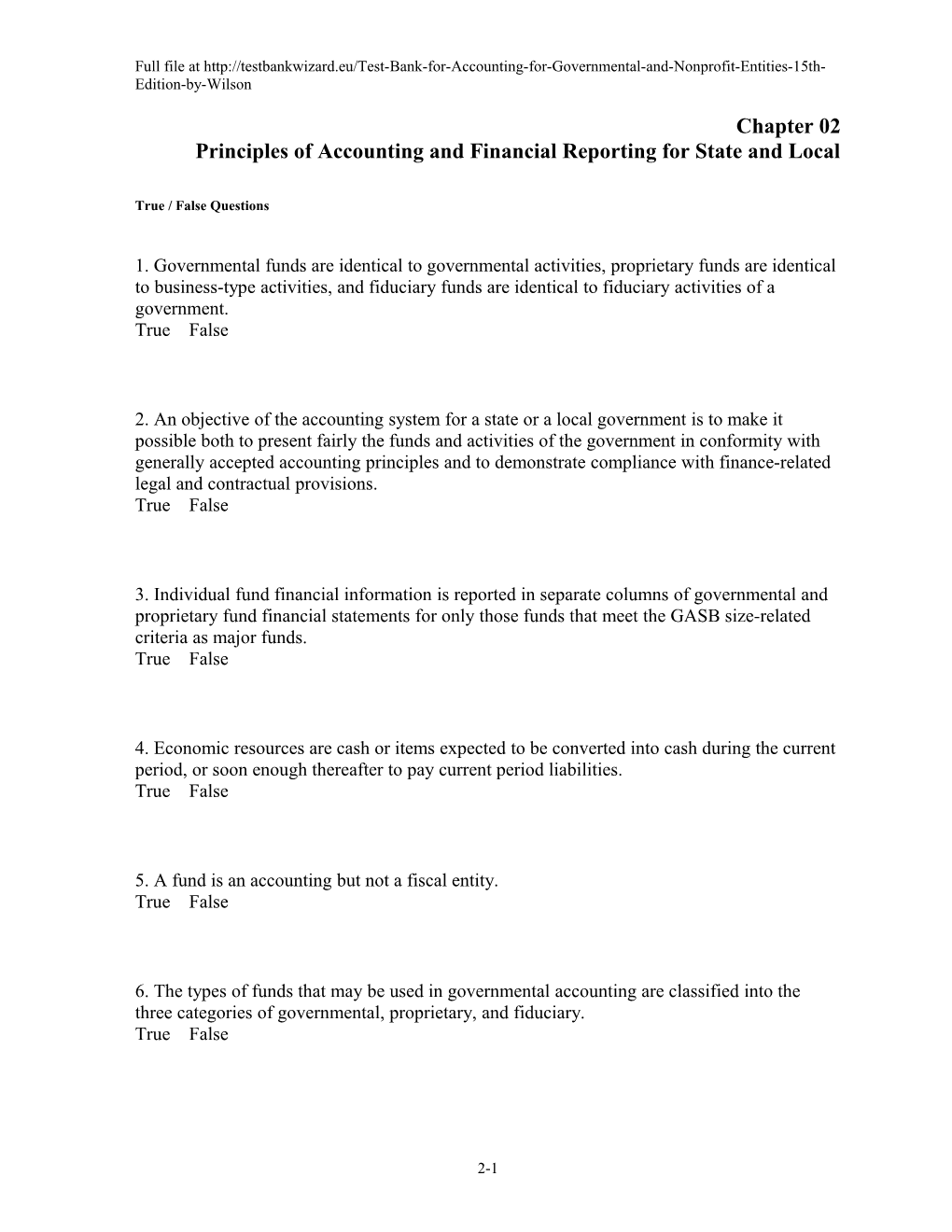 Chapter 02 Principles of Accounting and Financial Reporting for State and Local