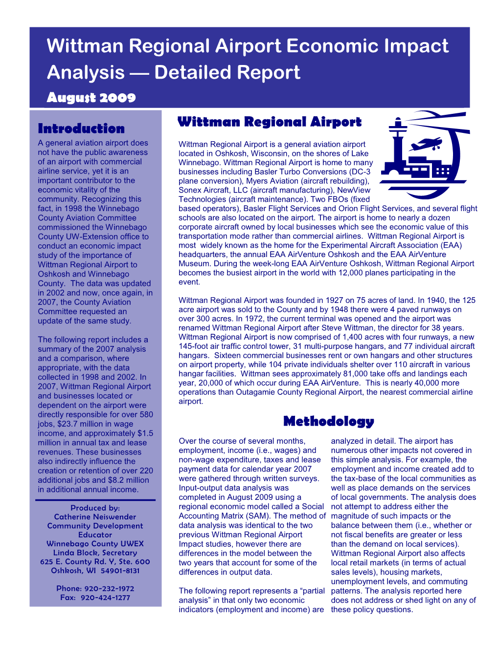 Wittman Regional Airport Economic Impact Analysis — Detailed Report August 2009