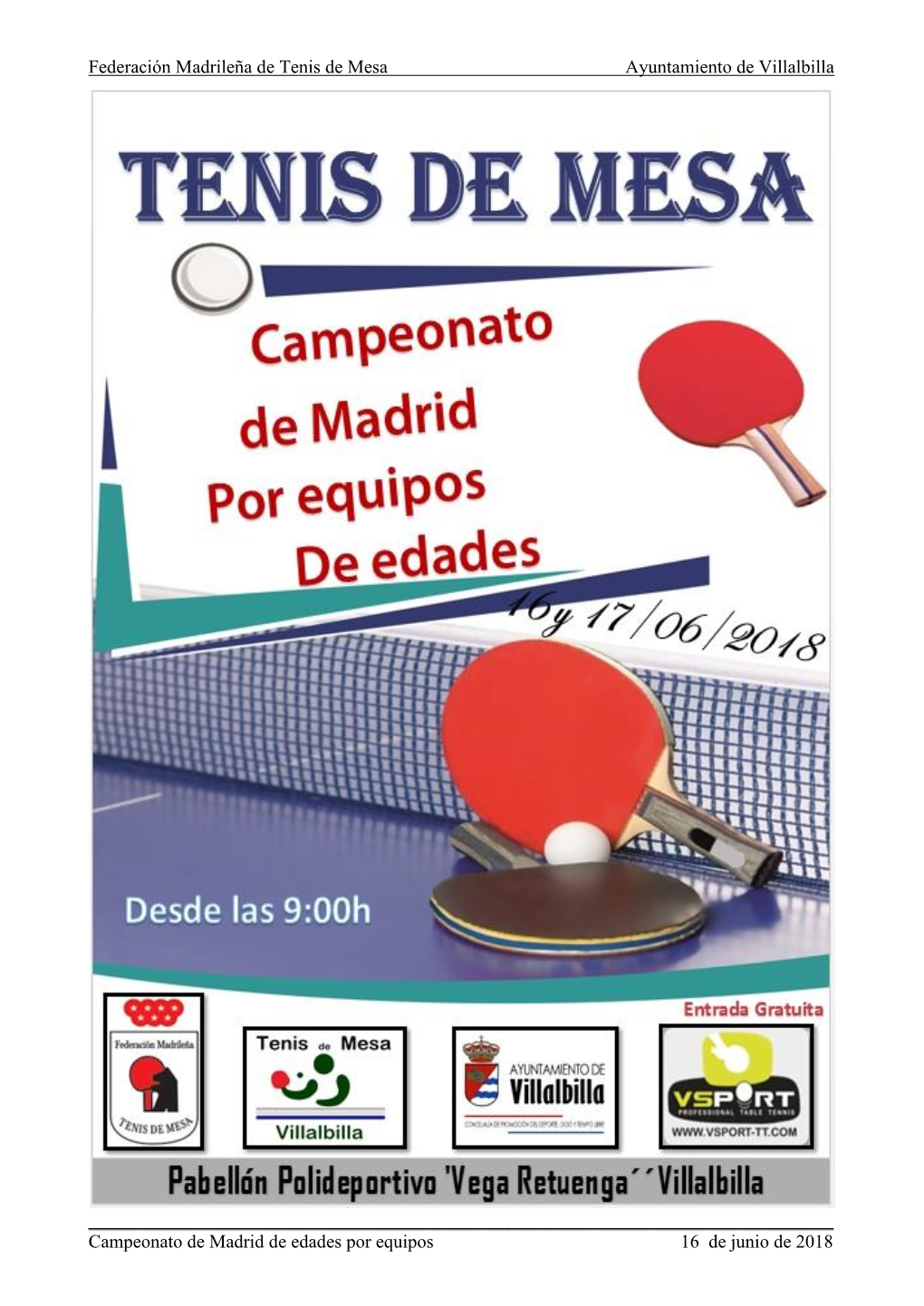 Federación Madrileña De Tenis De Mesa Ayuntamiento De Villalbilla