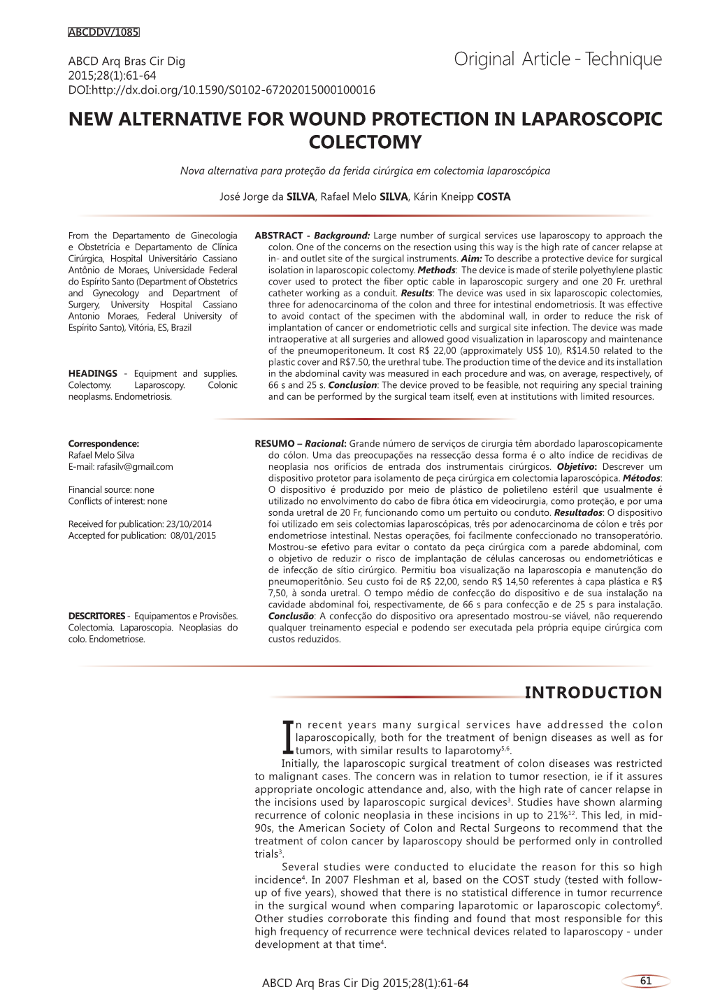 New Alternative for Wound Protection in Laparoscopic Colectomy